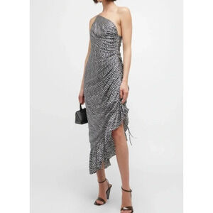 Cinq à Sept Black and White One-Shoulder Midi Dress